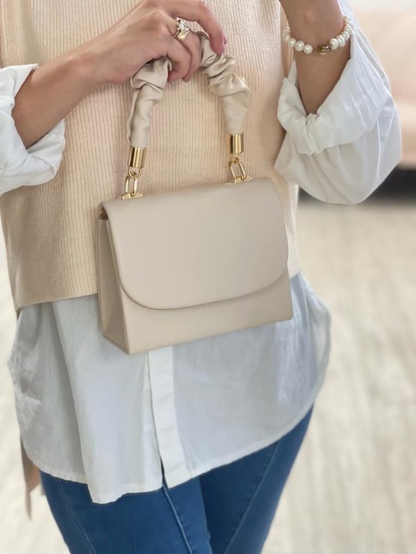Beige Small Bag with Pleated Handle